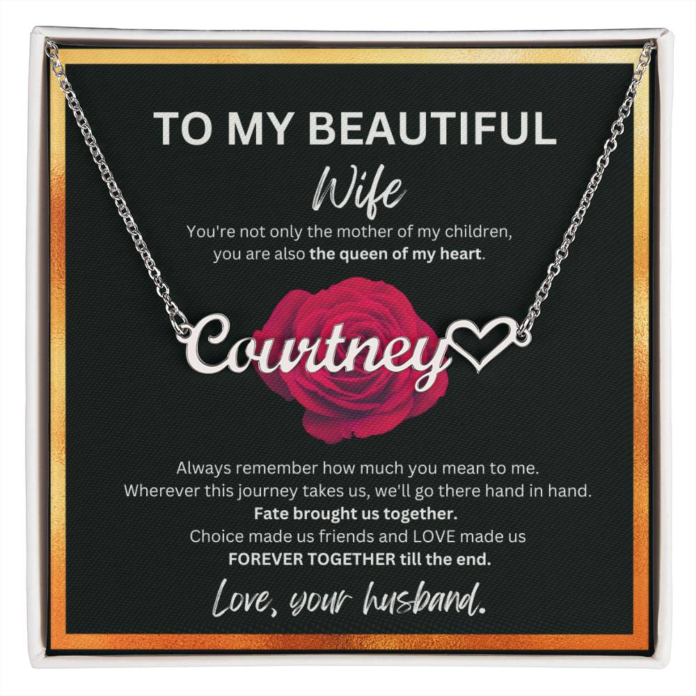 To My Beautiful Wife Custom Heart Name Necklace