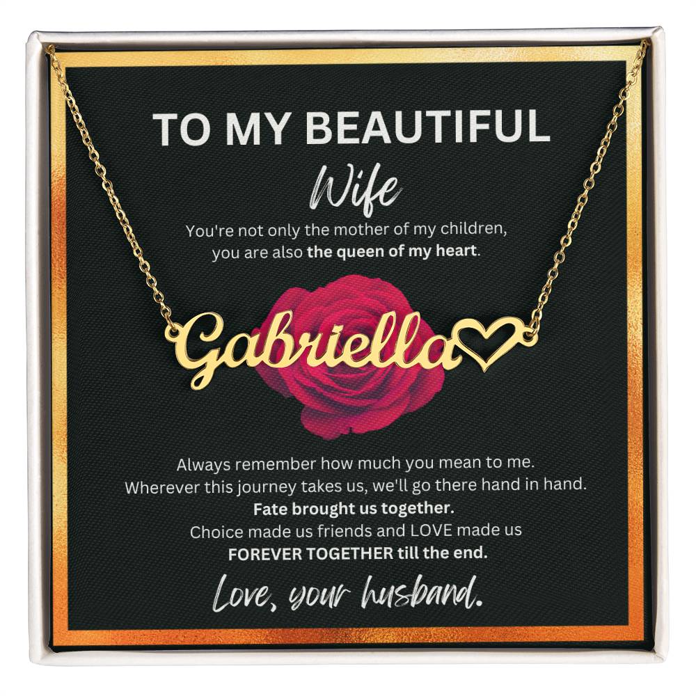 To My Beautiful Wife Custom Heart Name Necklace